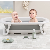 Cada de Baie Pliabila, Flippy, cu Suport, Indicator de Temperatura, 0-8 Ani, din PP+TPR, 45 l Capacitate, 80 x 50 x 23 cm, Gri