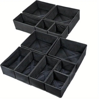 Organizator pentru Sertar, Flippy, 3 Marimi, pentru Lenjerie, Tricouri, Sosete, 6 Piese, Pliabil, Stivuibil, din Tesatura, Negru