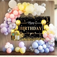 Banner Tip Fundal pentru Poze, Flippy, din Panza, Model Happy Birthday to You, 185 x 110 cm, Sfoara 6 m, Prindere in 4 Colturi, Negru/Auriu