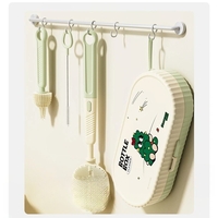 Set 7 Piese de Spalat/Uscat Biberoane, Flippy, Portabil, Peri de Silicon, pentru Tetine, Suzete, Biberoane, Paie, Cutie Inclusa, 20 x 9.5 cm, Verde