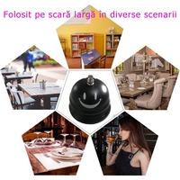 Clopotel Metalic Multifunctional, Flippy, Negru cu Imprimeu Smiley Face, 7.5x7.5x6.5 cm, Receptie, Restaurant, Cafenele