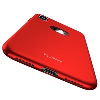 Set Husa si Folie de Protectie, Flippy, Compatibila cu Apple iPhone X, Full Cover 360°, Plastic + Sticla, Rosu