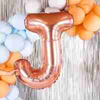 Balon Folie Metalizata Litera J, Flippy, 80 cm, Umflati cu Heliu sau Aer, Ambalaj Individual, Pai inclus, Rose Gold