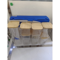 Cutii de Depozitare Alimente, Flippy, Set din 7 Cutii de tip Container, Cutii pentru Cereale, din Plastic, Capac din Bambuc, 2pc 0.5 l, 2pc 0.8 l, 2pc 1.2 l, 1pc 2.5 l, Transparente