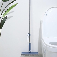 Perie de Curatare pentru Podele si Rosturi, Flippy, Lungime Maner 105 cm, Capat Pivotant 180 Grade, Peri din PP, Otel si Plastic, Cleste pentru Scame si Par Inclus, Albastru