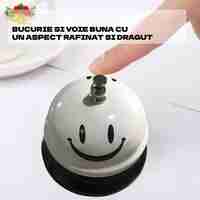 Clopotel Metalic Multifunctional, Flippy, Alb cu Imprimeu Smiley Face, 7.5x7.5x6.5 cm, Receptie, Restaurant, Cafenele