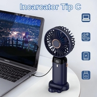 Ventilator Ultra Portabil cu Aromaterapie, Flippy, 3 in 1, de Mana, de Birou, de Gat, 5 Trepte de Viteza, Incarcare USB, Autonomie 12h, Pliabil, cu Ecran LCD, Albastru
