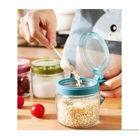 Recipient Condimente, Flippy, din Stilca, 180 ml, cu Maner si Lingurita, 8 x 9 cm, Capac Transparent, Albastru