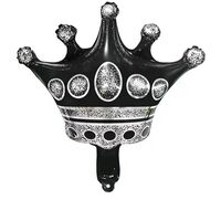 Balon din Folie Metalizata Flippy, Figurina Cifra si Coroana, Scris Happy Birthday, Tema Aniversare 100 cm, Ambalaj Individual, Pai inclus, Umflare cu Aer sau Heliu, Negru, Cifra 5