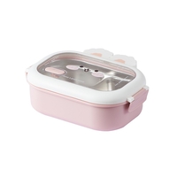 Cutie pentru Pranz sau Gustari, Flippy, cu Doua Compartimente, Model Iepuras, pentru Copii si Adulti, Etansare, PP, Perfect pentru Scoala si Birou, 1000 mL, 22x17.8x8 cm, Roz