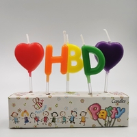 Set 5 Lumanari de Tort, Flippy, Model Inimi, Litere HBD, 1.8 x 2.7 cm, din Ceara, Multicolor