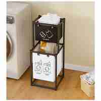 Cos de Rufe, Flippy, cu 2 Etaje, 2 Cosuri, Cadru de Otel Inoxidabil, 97x44x31 cm, Negru