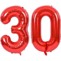 Balon din Folie Metalizata Flippy, Figurina Cifra, Tema Aniversare 80 cm, Ambalaj Individual, Pai inclus, Umflare cu Aer sau Heliu, Rosu, Cifra 3