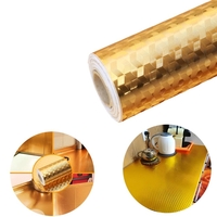 Autocolant de Bucatarie, Flippy, Autoadeziv, Impermeabil, Rezistent la Temperaturi Ridicate, din PVC, 60 x 100 cm, Model Cub 3D, Auriu