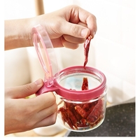 Recipient Condimente, Flippy, din Stilca, 180 ml, cu Maner si Lingurita, 8 x 9 cm, Capac Transparent, Roz