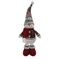 Figurina Decorativa, Pentru Craciun, Flippy, Om de Zapada, Picioare Telescopice, Inaltime Reglabila 44-54cm, Caciula cu Fugi, Rosu/Gri