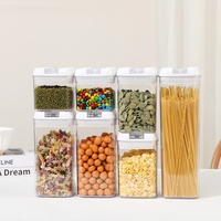 Set 7 Recipiente din Plastic, Flippy, pentru Alimente/Obiecte, Inchidere Ermetica, 2 x 0.5l, 2 x 0.8l, 2 x 1.2l, 1 x 1.9 l, Capac Alb, Transparent