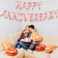 Set Baloane din Folie Metalizata, Flippy, Model Happy Anniversary, Litere de 40 cm, Baloane Party, Ambalaj Individual, Pai Inclus, Umflare cu Aer sau Heliu, Roz