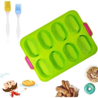 Forme de Silicon pentru Copt, Flippy, 8 Forme Ovale, pentru Paine si Prajituri, 34.5 x 23.8 x 2.5 cm, Verde/Roz
