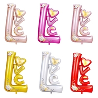 Balon din Folie Metalizata, Flippy, Figurine, Model LOVE, Tematica Iubire, 110x64 cm, Ambalaj Individual, Pai Inclus, Umflare cu Aer sau Heliu, Galben