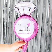 Balon din Folie Metalizata, Flippy, Mini Figurine Nunta, Model Inel de Logodna, Tematica Cerere in Casatorie, 46x23 cm, Ambalaj Individual, Pai Inclus, Umflare cu Aer sau Heliu, Roz