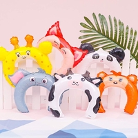 Balon din Folie Metalizata, Flippy, Tip Coronita cu Urechi, Model Panda, Ambalaj Individual, Pai Inclus, Umflare cu Aer sau Heliu, 27 x 28 cm, Alb/Negru