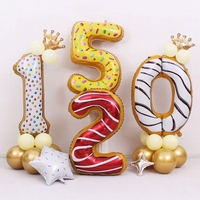 Balon din Folie Metalizata Flippy, Figurina Cifra, Imprimeu Gogosi, Tema Aniversare 100 cm, Ambalaj Individual, Pai inclus, Umflare cu Aer sau Heliu, Multicolor, Cifra 0