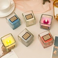 Lumanare Parfumata, Flippy, Model Pahar Transparent, cu Ulei Esential, 4.8 x 5.4 x 5.5 cm, Aroma de Trandafir, Roz pal