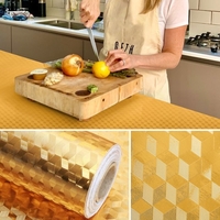 Autocolant de Bucatarie, Flippy, Autoadeziv, Impermeabil, Rezistent la Temperaturi Ridicate, din PVC, 60 x 100 cm, Model Cub 3D, Auriu