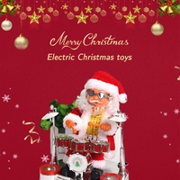 Decoratiune Mos Craciun, Flippy, Animat, care Canta si Danseaza, cu Tobe, Imbracat Festiv, 20x17 cm Inaltime, Rosu