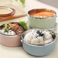 Set 2 Caserole pentru alimente Flippy, lunch box, 1400 ml, otel inoxidabil, maner, valva aerisire, 15.5 x 15 cm, inchidere etansa, multicolor