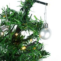 Brad Artificial Impodobit, 60 cm, suport plastic cu instalatie luminoasa 20 LED alb cald + 20 globuri argintii incluse, Flippy