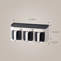 Cutie de Depozitare a Condimentelor, Flippy, de Uz Casnic, Montare pe Perete, 3 Compartimente, 25.8 x 13.6 x 10.5cm, Alb-Negru