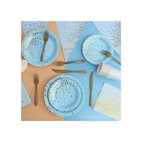 Set 20 de Servetele de Masa, Flippy, Imprimeu cu Buline Aurii, din Hartie, 17 x 17 cm, Albastru