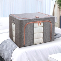 Cutie de depozitare pliabila, Flippy, Cu fermoar, 100 L, Textil, 60x42x40 cm, Cadru Metalic, Suport Baza Stabil din Plastic, Gri, Cu doua ferestre
