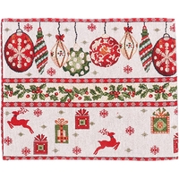 Servet pentru Masa, Flippy, Model Globulete si Cadouri, Tematica Craciun, 43 x 34 cm, Rosu