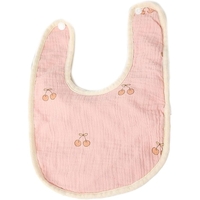 Baveta in Forma de U, Flippy, din Bumbac, pentru Copii 0-12 Luni, Rezistenta la Apa, cu Capse, Model cu Cirese,  21x30 cm, Roz
