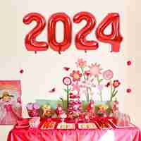 Balon din Folie Metalizata Flippy, Figurina Cifra, Tema Aniversare 100 cm, Ambalaj Individual, Pai inclus, Umflare cu Aer sau Heliu, Rosu, Cifra 4