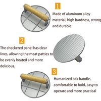 Presa Manuala pentru Carne, Flippy, din Aliaj de Aluminiu, Maner din Lemn, Presa pentru Burgeri, Usor de Curatat si Folosit, Rotunda, 16x16x6 cm, Gri
