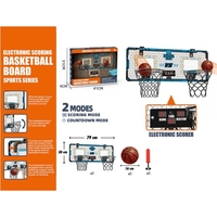 Set 2 Cosuri de Baschet pentru Copii, Flippy, cu Tablou de Bord Electronic, Pentru 2 Jucatori, Minge, Pompa, 2 Moduri, Interior/Exterior, Inel Metalic si Rabatabil cu Arc, Luminos, 60x31x6 cm, Multicolor