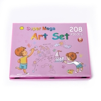 Set 208 Piese, Complet pentru Pictura si Desen, Flippy, Tip Servieta, 3-12 Ani, 32 x 27 x 5 cm, Roz