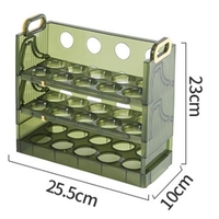 Suport Organizator pentru Oua, Flippy, pentru Frigider, Verde transparent, Capacitate 30 oua, Trei straturi, cu Data de Expirare, 25.5x10x23 cm