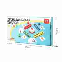 Joc cu Blocuri din Lemn, Flippy, Formare Cuvinte, Cartonase cu Obiecte si Animale, Clopotel, Joc pentru 4 Persoane, 3 Ani+, 28x15.5x5 cm, Multicolor