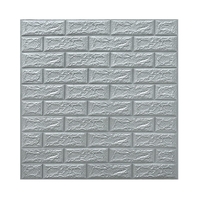 Set 10 Placi Tapet 3D, Flippy, 70 x 77 cm, Grosime 3 mm, din Polietilena, Model Caramida, Suprafata acoperita 5.3 mp, Argintiu