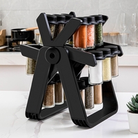 Suport Pentru Condimente Rotativ, Flippy, Multifunctional, Pivotant 360°, Portabil, Usor de Montat, 34x23 cm, ABS/Sticla, Negru
