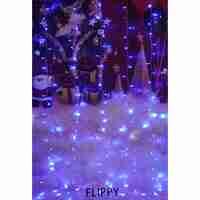 Instalatie Craciun, Tip Perdea, IP44, 6 m x 2 m, 720 LED-uri, Albastru, cu flash, Transformator cu telecomanda, Interconectabila, Prelungitor 3 m inclus, Fir transparent, Interior/ Exterior, Flippy