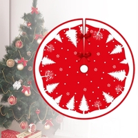 Covoras pentru Bradul de Craciun, Flippy, din Tesatura Pufoasa, cu Fundite de Prindere, Model Brazi, Rosu/Alb, Diametru 90 cm