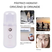 Spray de Hidratare Facială cu Tehnologie Nano, Flippy, Hidratare, Igienizare, Abur Rece, Încărcare USB, Capacitate 30 mL, 10cm, Alb