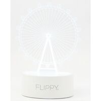 Lampa LED decorativa, Flippy, 3D, Roata Panoramica, cu telecomanda, doua moduri de alimentare USB si baterii, 20 cm inaltime, din material acril si lumina multicolora, alb