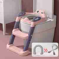 Reductor si Scaunel Inaltator WC, Flippy, pentru Copii 1 - 7 Ani, 2 Trepte Reglabile, Pliabil, Colac Moale, cu Spatar si Manere, Inaltime 54/58 cm x 39.5 x 35 cm, din Plastic+PVC, Roz/Mov